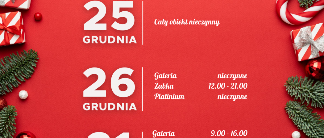 Godziny otwarcia w okresie świątecznym